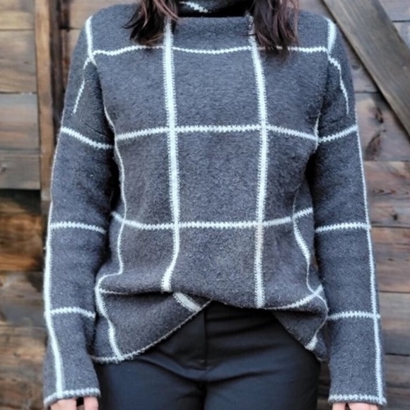 ARTISAN NY Sweater Grey Windowpane Wool Blend Turtleneck Medium - Picture 1 of 6